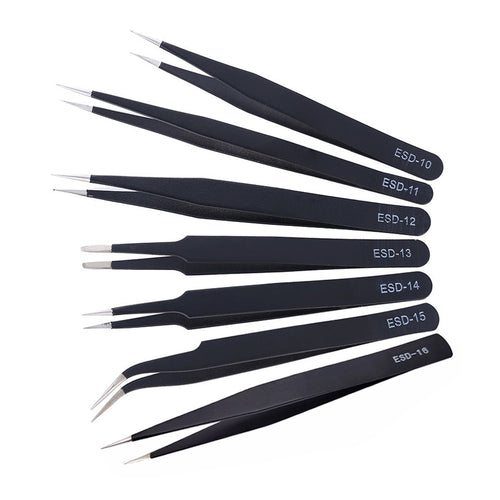 6Pcs Anti-static ESD Stainless Steel Tweezers Maintenance Tools Industrial Precision Curved Straight Tweezers Repair Tools 2019