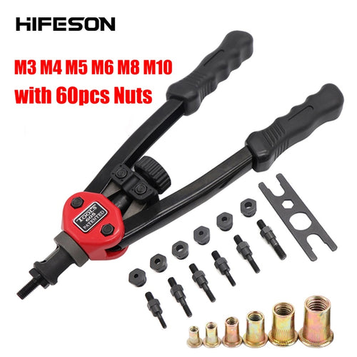 Hand Threaded Rivet Nuts Guns with  nuts 605 606 Double Insert Manual Riveter Riveting Rivnut Tool for M3/M4/M5/M6/M8/M10 Nut