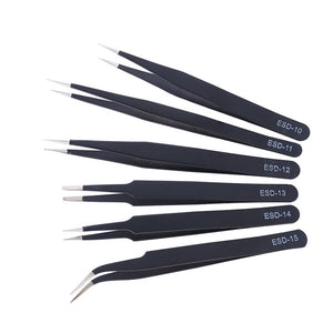 6Pcs Anti-static ESD Stainless Steel Tweezers Maintenance Tools Industrial Precision Curved Straight Tweezers Repair Tools 2019