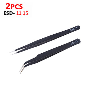 6Pcs Anti-static ESD Stainless Steel Tweezers Maintenance Tools Industrial Precision Curved Straight Tweezers Repair Tools 2019