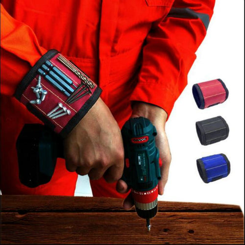 Magnetic Wristband Portable Tool Bag with 3 Magnet Electrician Wrist Tool Belt Screws Nails Drill Bits Bracelet for Repair Tool