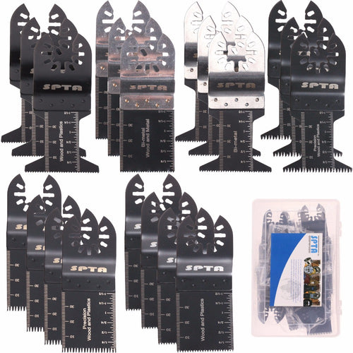 SPTA 20Pcs Metal/wood Oscillating Multitool Quick Release Saw Blades + Plastic Box For Fein Multimaster,Dremel,Bosch,Makita